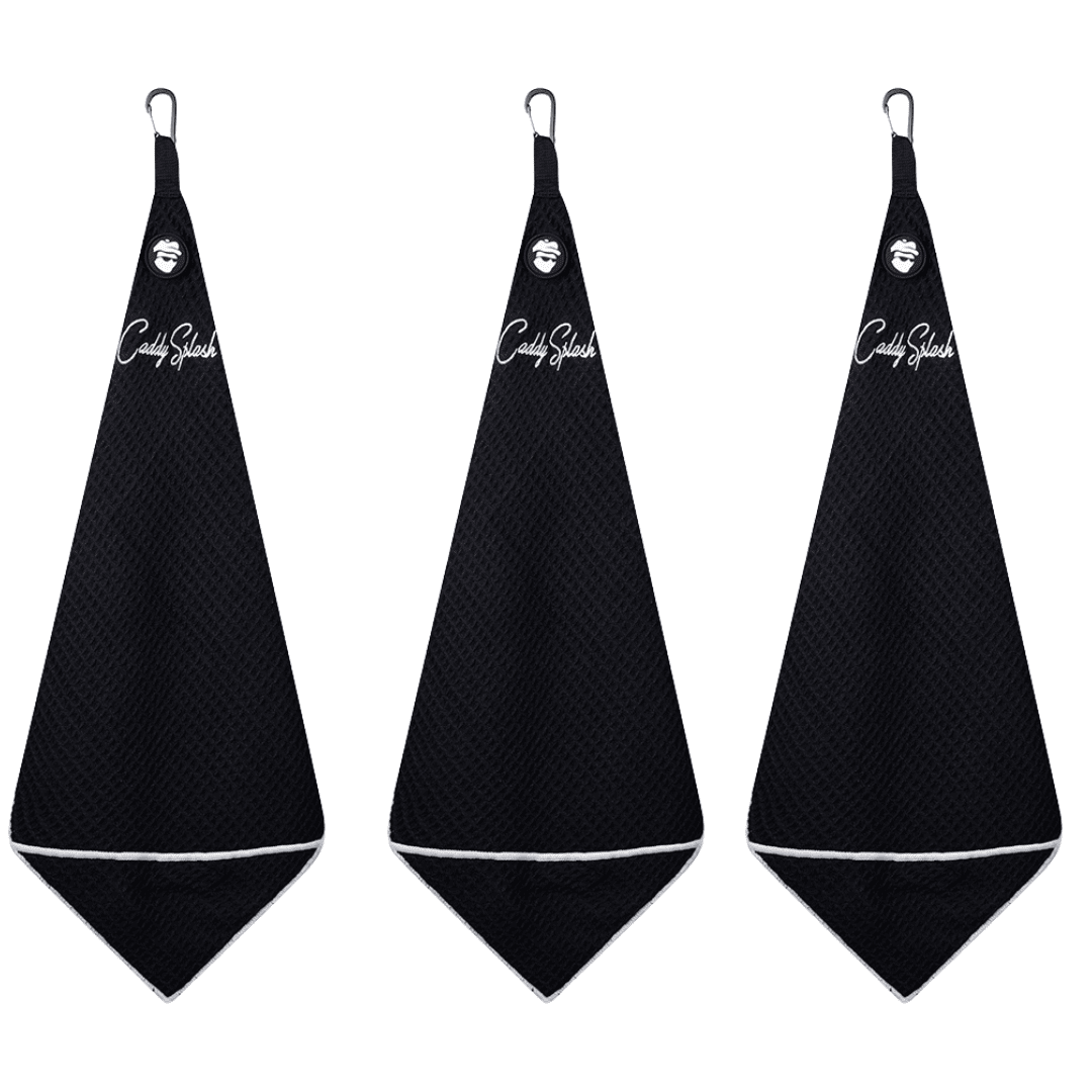 Magnetic Golf Towel with Ball Pocket - Black