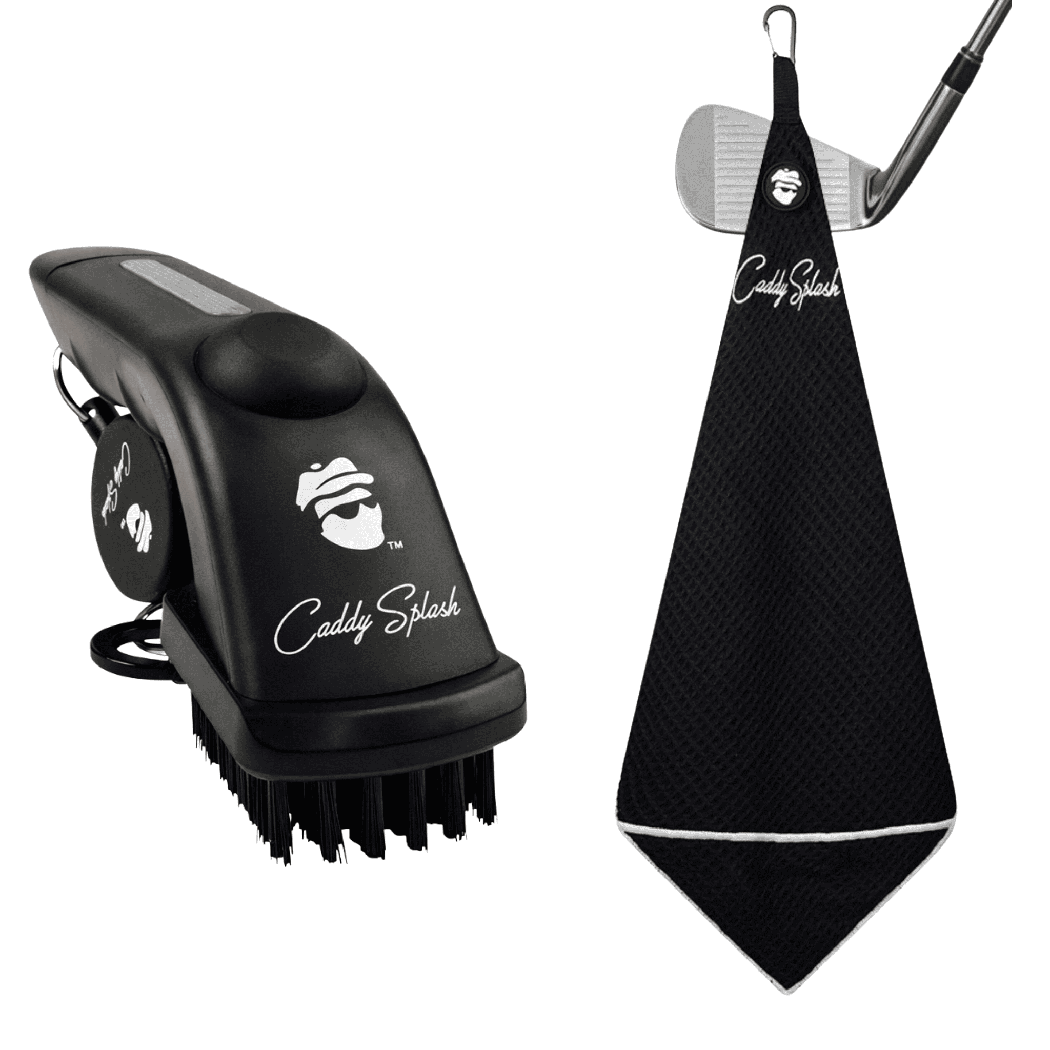 Golf Pocket Mag Towel - Black + Golf Club Water Brush Pro Bundle
