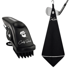 Golf Pocket Mag Towel - Black + Golf Club Water Brush Pro Bundle