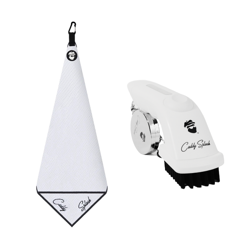 Pocket Mag Towel - White + Ice White Golf Club Water Brush Pro Bundle