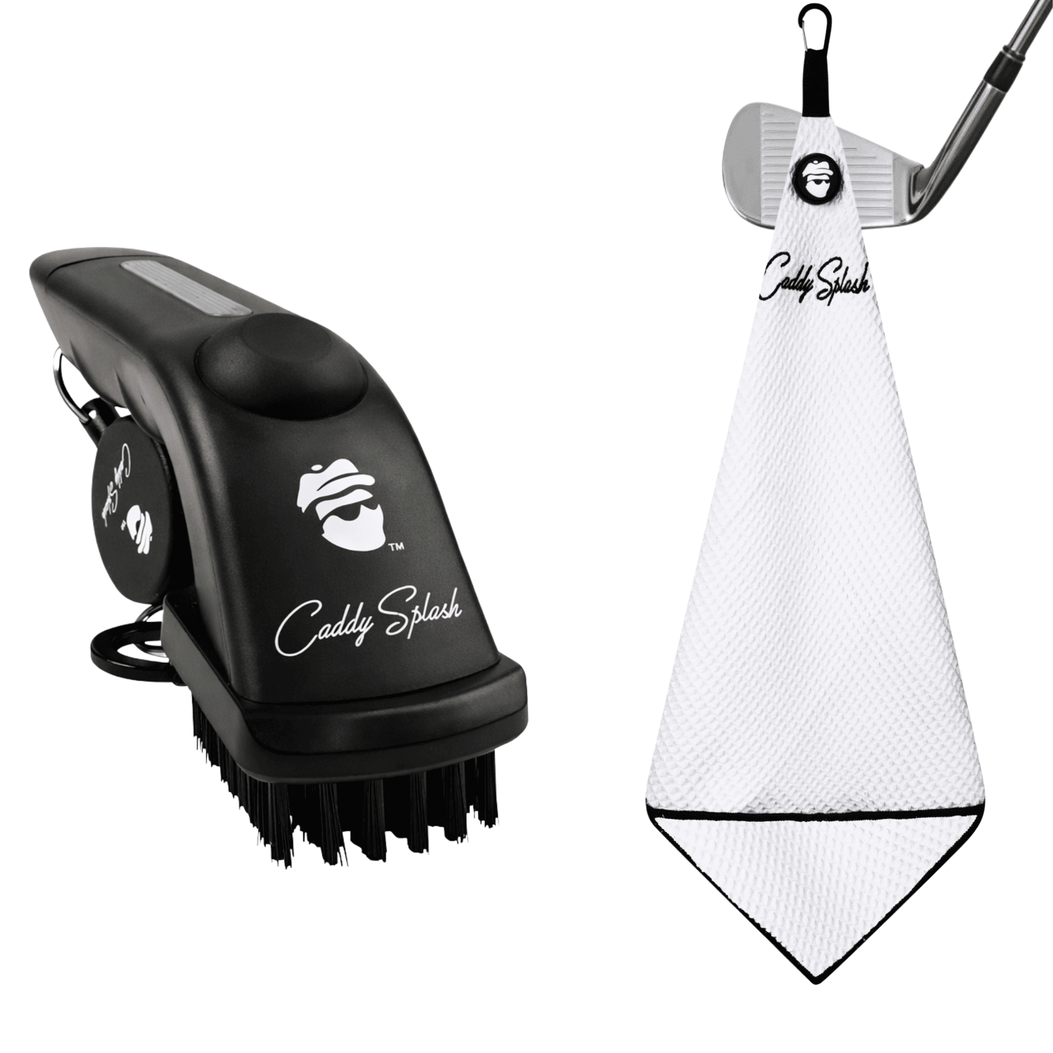 Golf Pocket Mag Towel - White + Golf Club Water Brush Pro Bundle