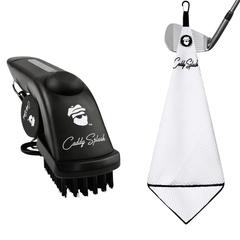 Golf Pocket Mag Towel - White + Golf Club Water Brush Pro Bundle