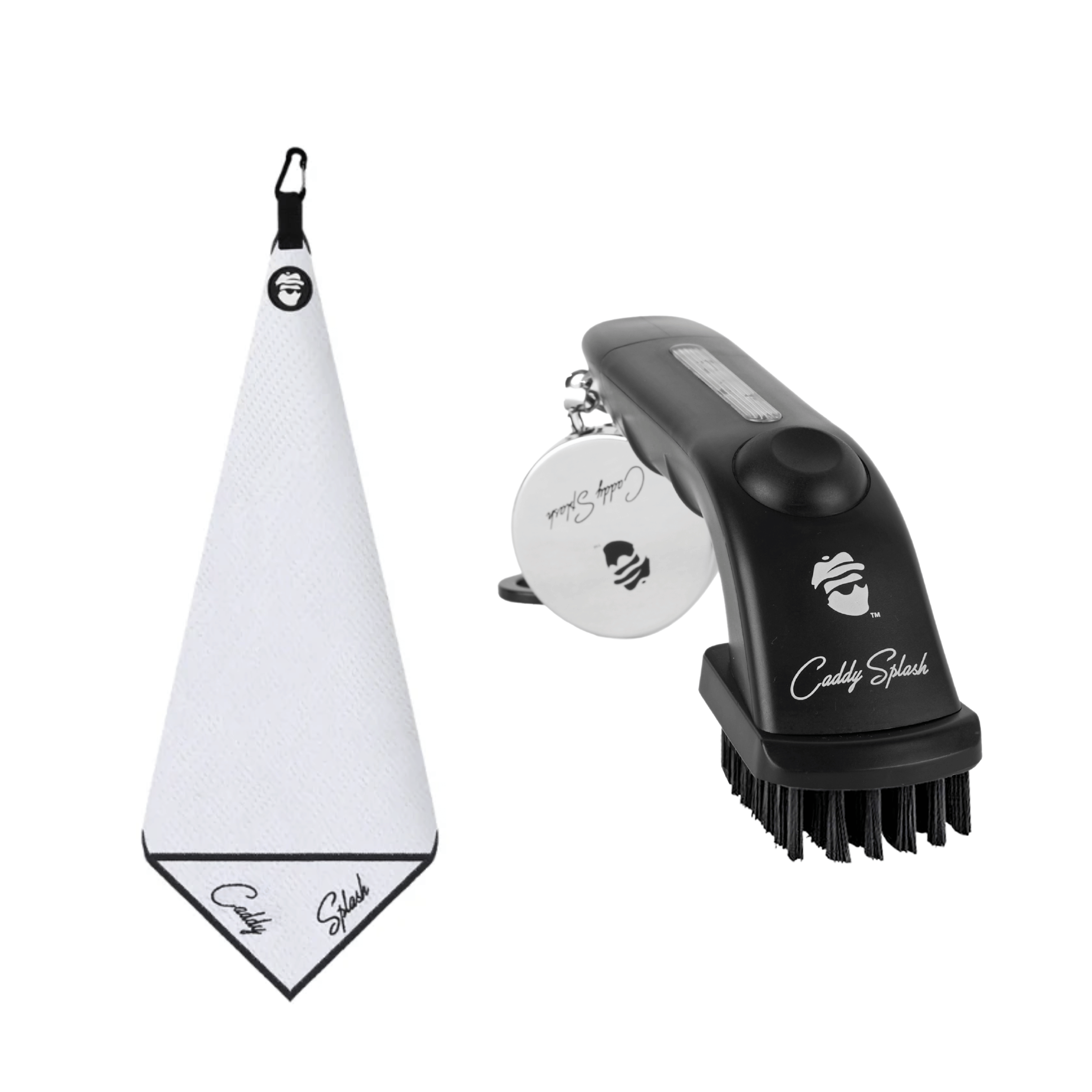 Golf Pocket Mag Towel - White + Golf Club Water Brush Pro Bundle