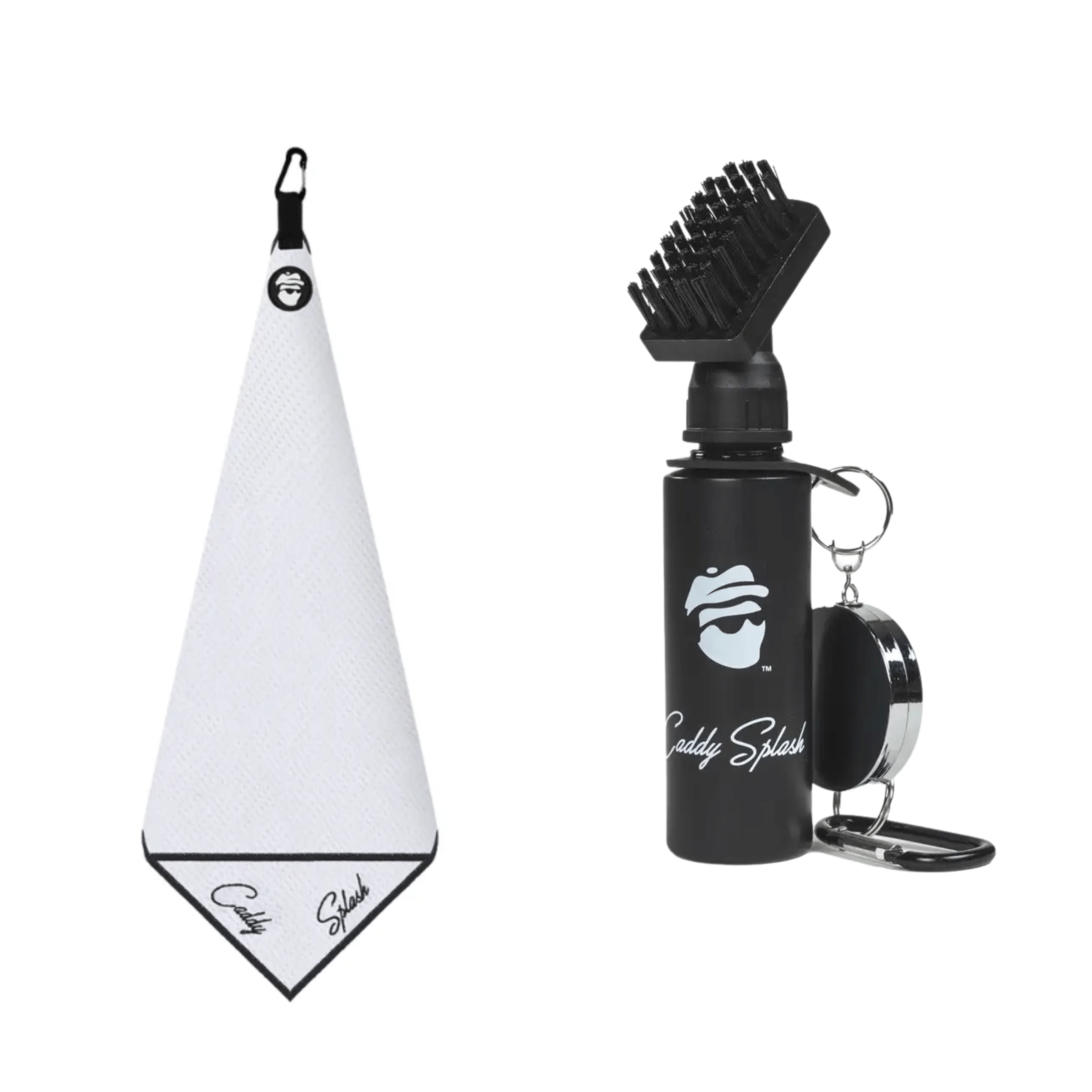 Golf Pocket Mag Towel - White + Original Golf Club Water Brush - Black