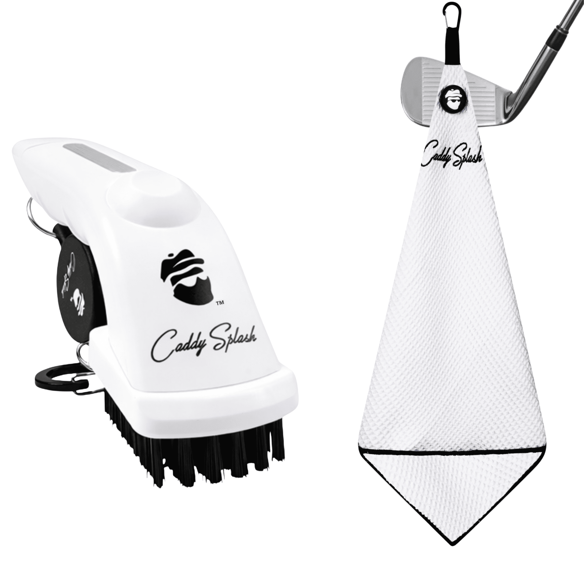 Golf Pocket Mag Towel - White + Ice White Golf Club Water Brush Pro Bundle