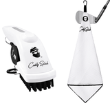 Golf Pocket Mag Towel - White + Ice White Golf Club Water Brush Pro Bundle