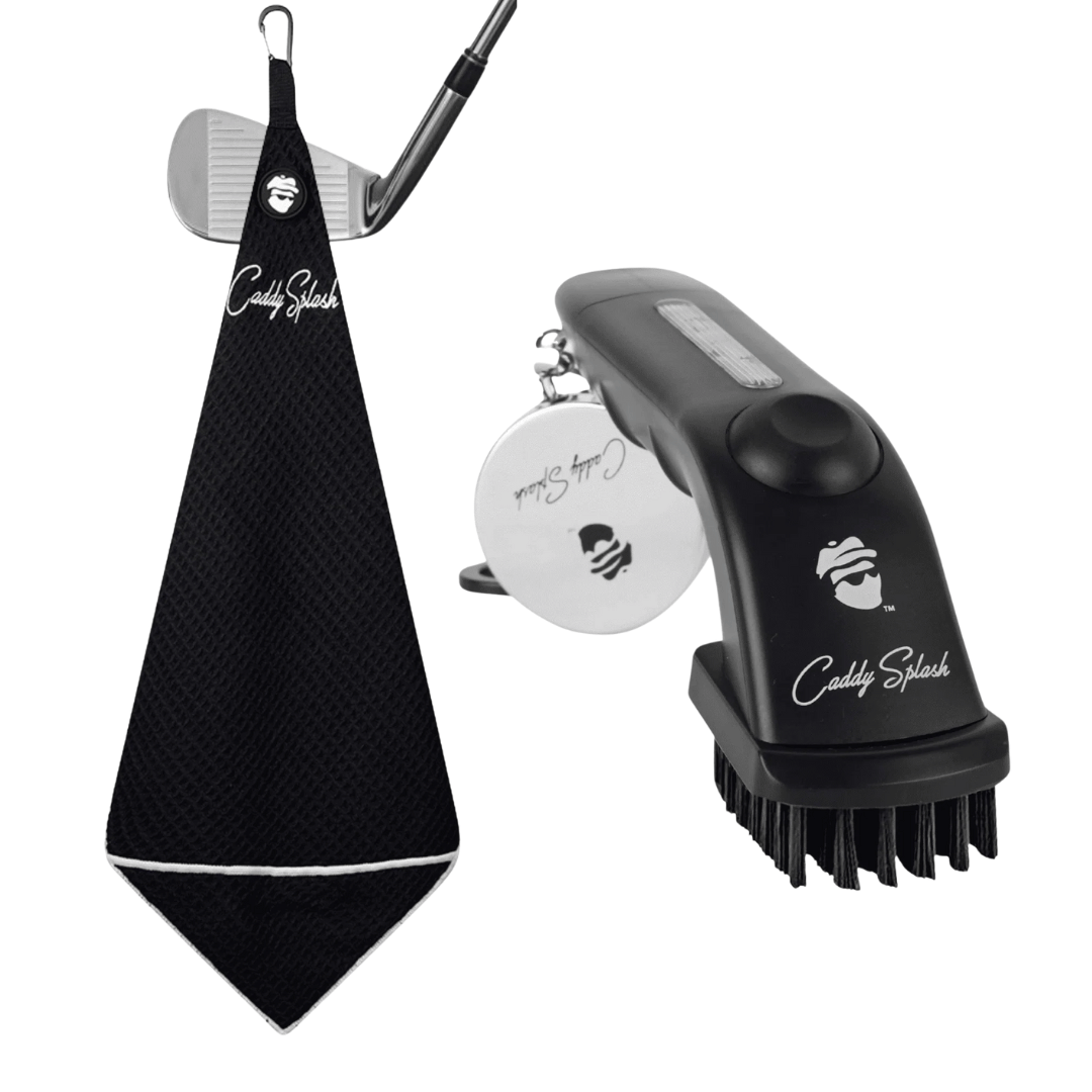 Golf Pocket Mag Towel - Black + Golf Club Water Brush Pro Bundle