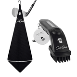 Golf Pocket Mag Towel - Black + Golf Club Water Brush Pro Bundle