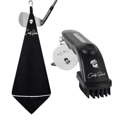 Golf Pocket Mag Towel - Black + Golf Club Water Brush Pro Bundle