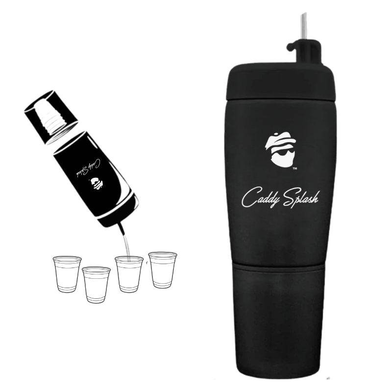 Two black bottles with a logo on a white background