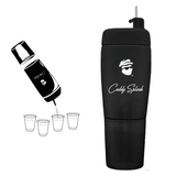 Two black bottles with a logo on a white background