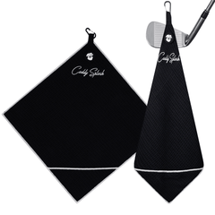 Magnetic Golf Towel with Ball Pocket - Black